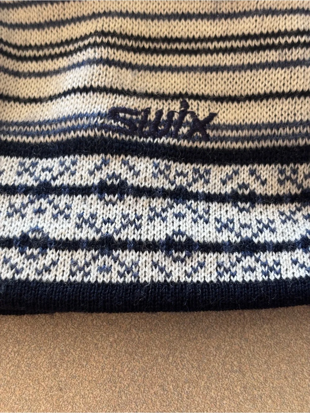 Swix Fair Isle Striped Knit Merino Wool Hat - Navy & Cream